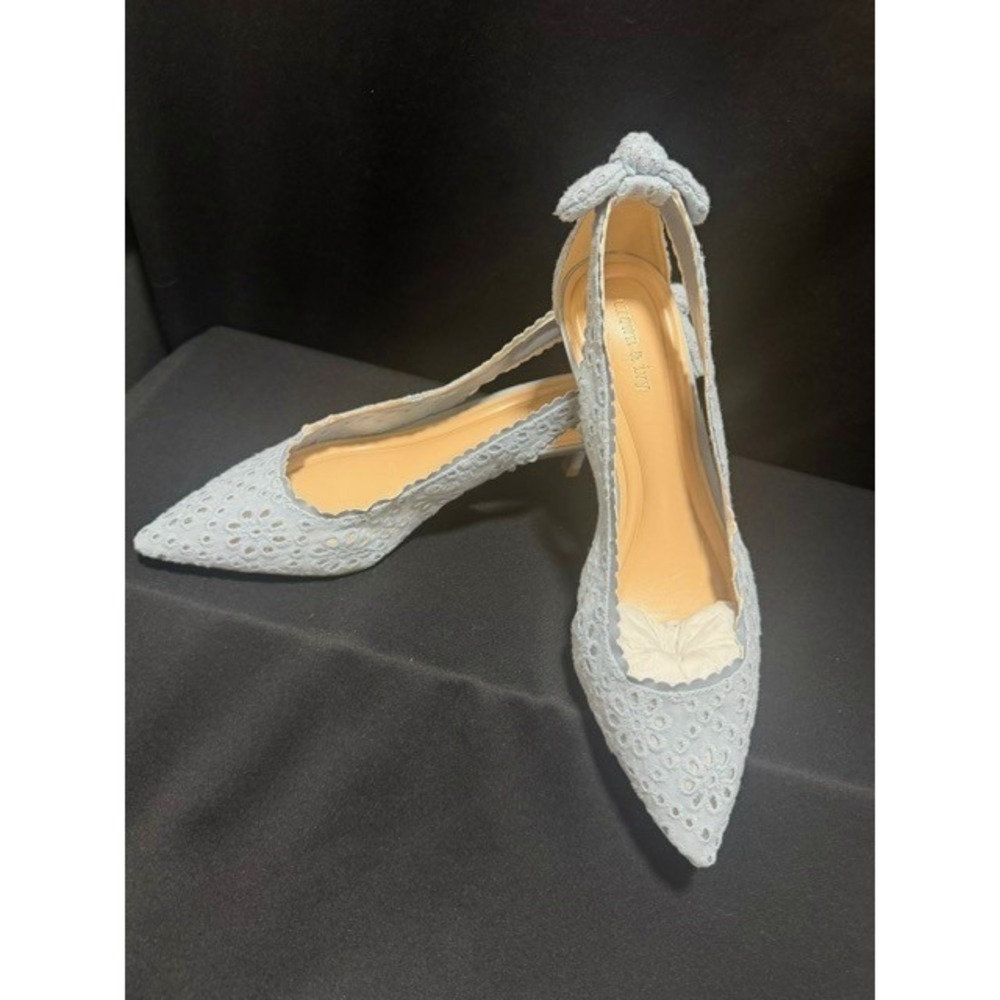 Crown and Ivy Lillie Eyelet Slingback Pumps Light Blue Bow Kitten Heel Size 9M
